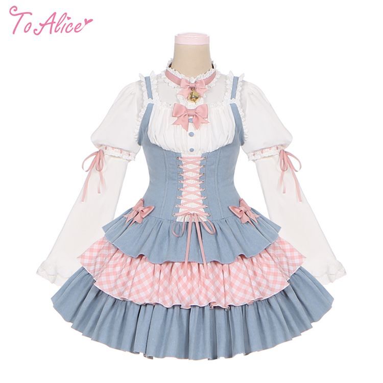 ToAlice】L1355デニムビスチェ風ジャンパースカート - To Alice