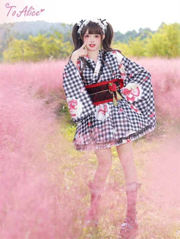 To Alice 浴衣ドレス チェック柄 黒 Mサイズ To Alice 浴衣ドレス