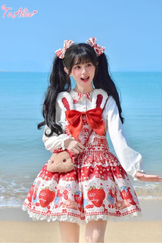 ToAlice】L1210 StrawberryRabbitプリントサロペットスカート - To Alice