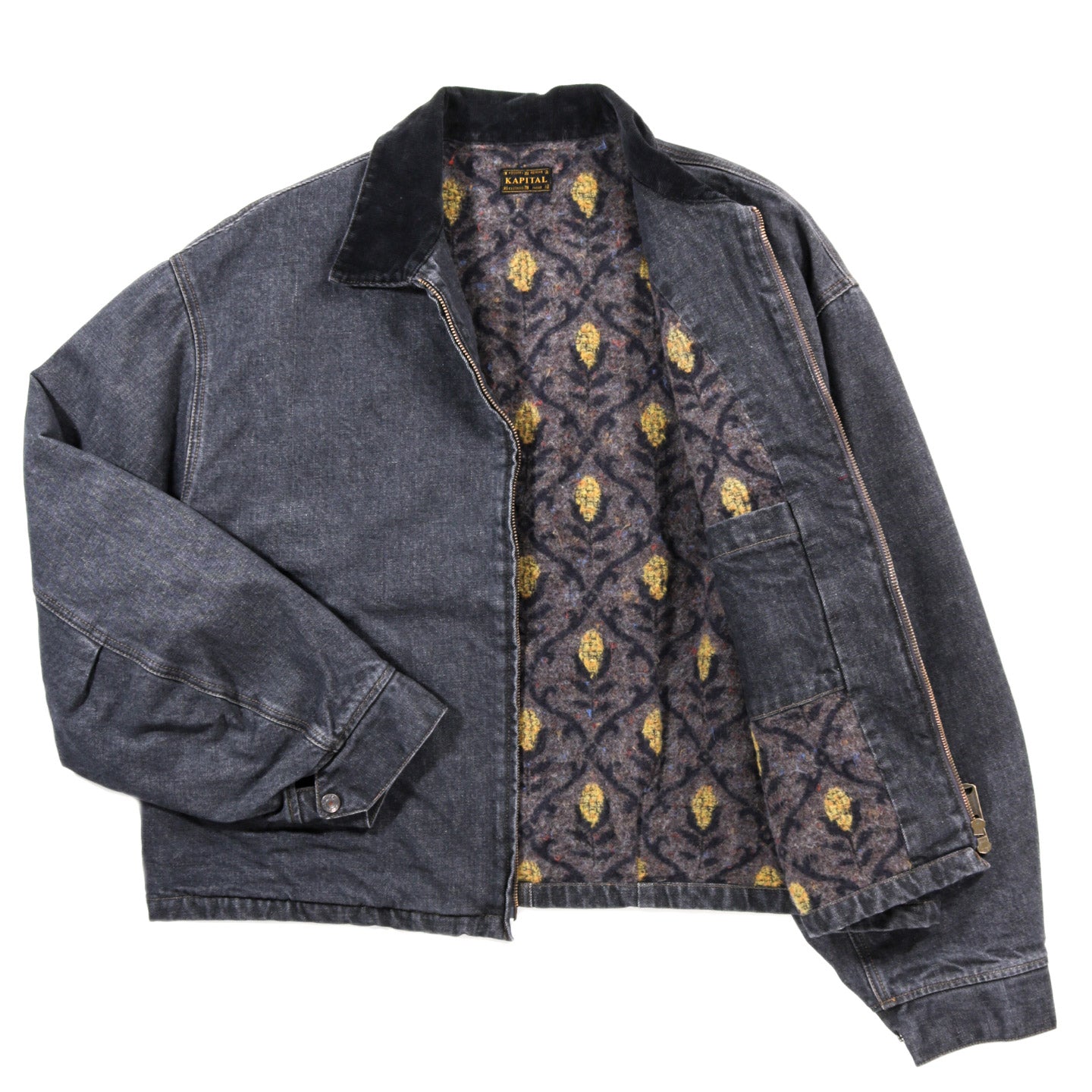 KAPITAL 14OZ DENIM T-BACK DRIZZLER JACKET BLACK X ECRU | TODAY