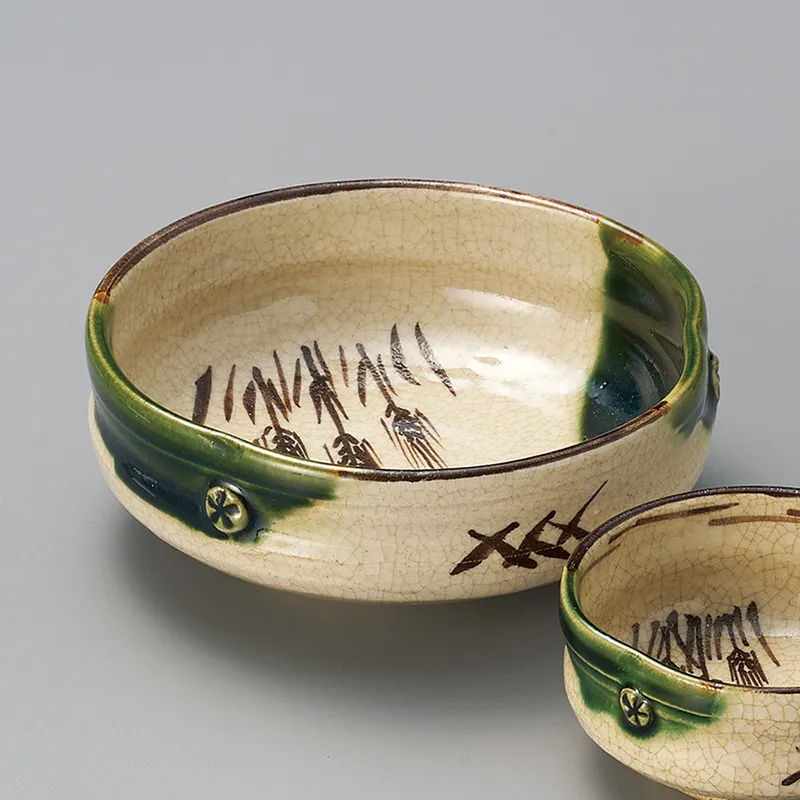 織部(おりべ)のたたずまい」 青織部焼鉢(直径18cm) 骨董アンティーク