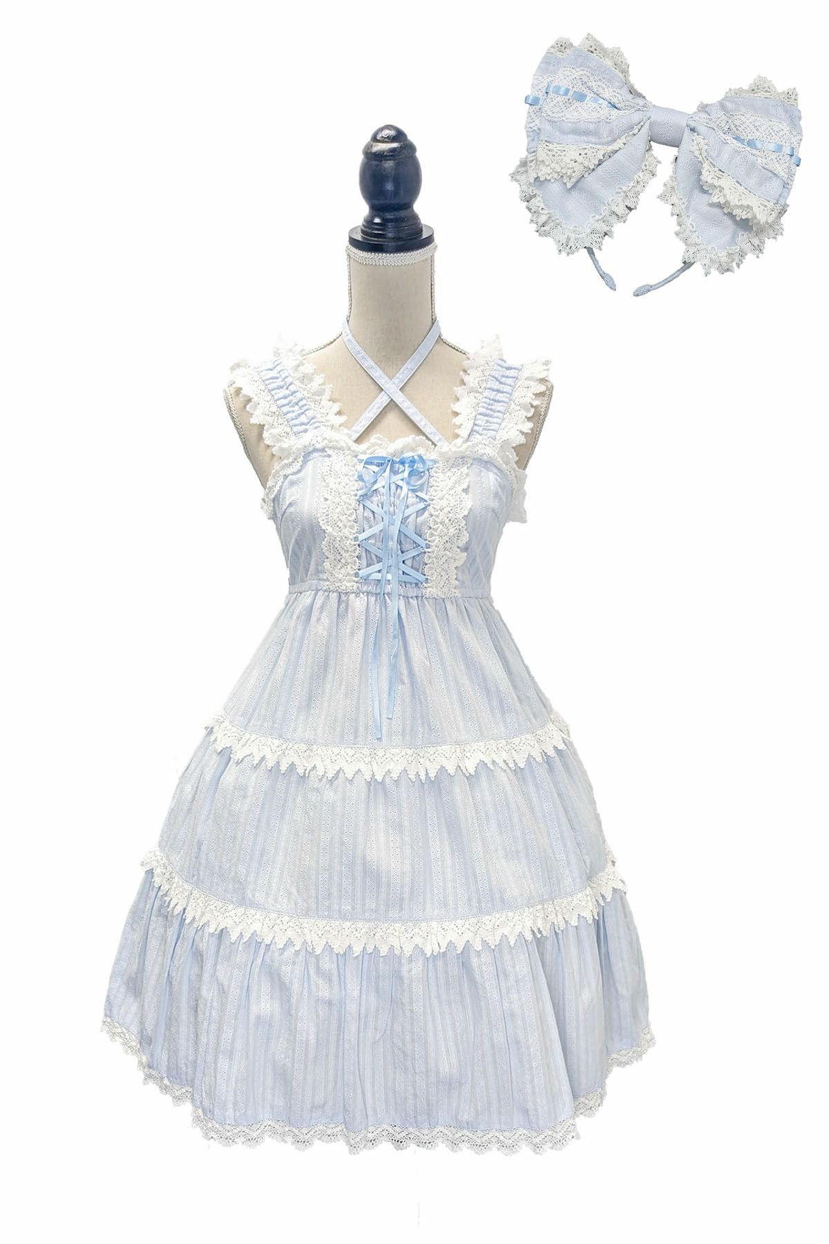 からみ3段ティアードジャンパースカートセット サックス｜東京ロリィタ