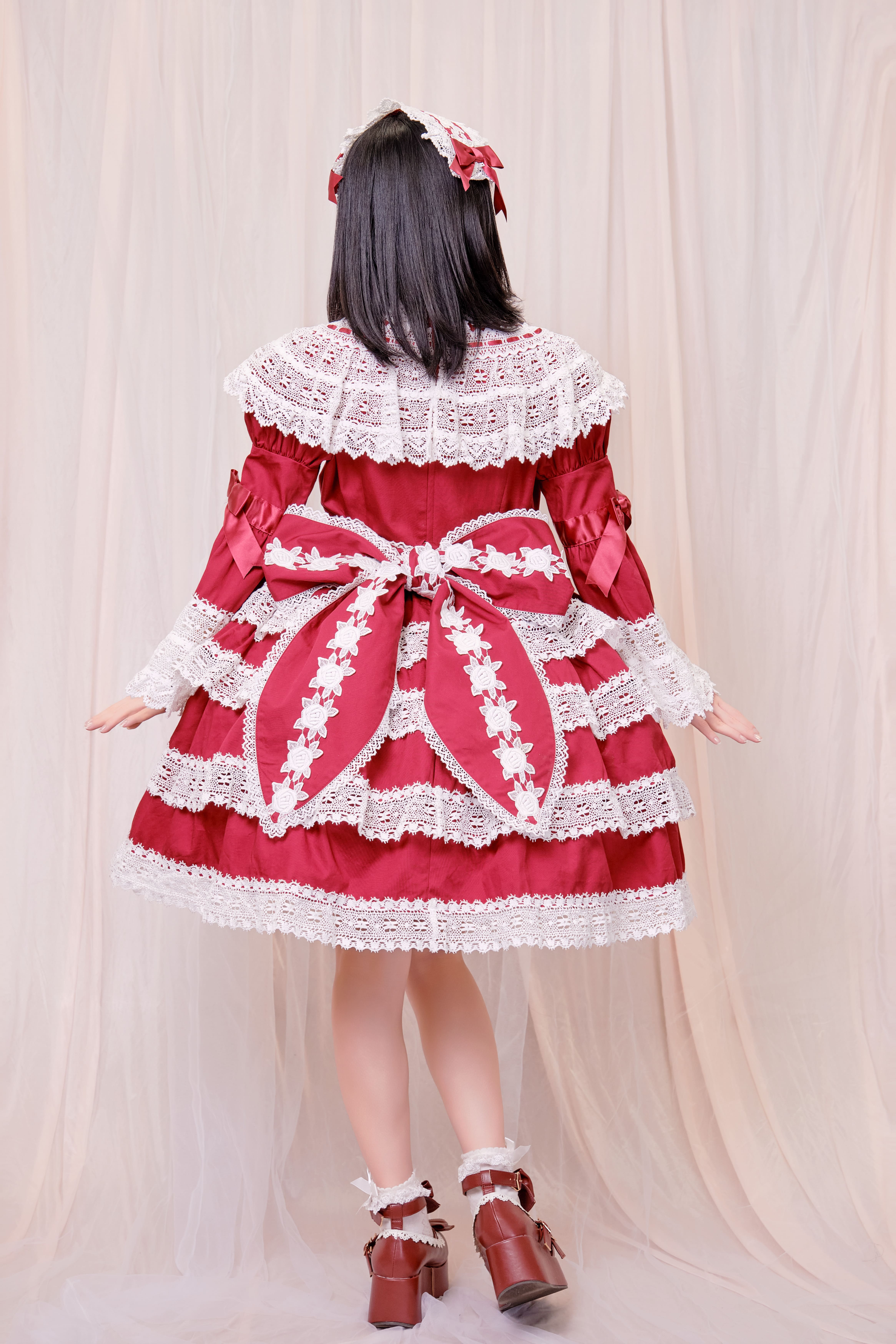 エリザベスワンピース＆ヘッドドレスセット(エンジ)｜東京ロリィタ