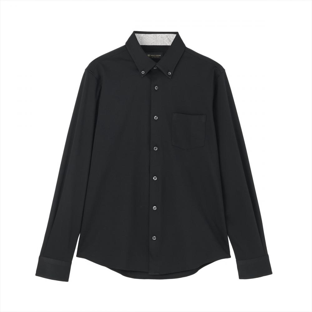 デザインカジュアルシャツ ボタンダウン 長袖 ニットシャツ ストレッチ