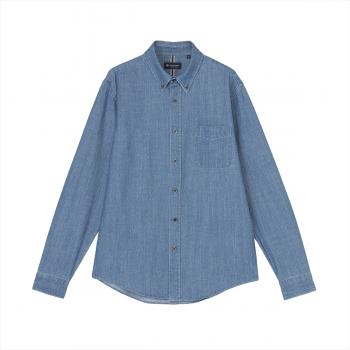 カジュアルシャツ デニムシャツ ボタンダウン 長袖 メンズ(S ブルー