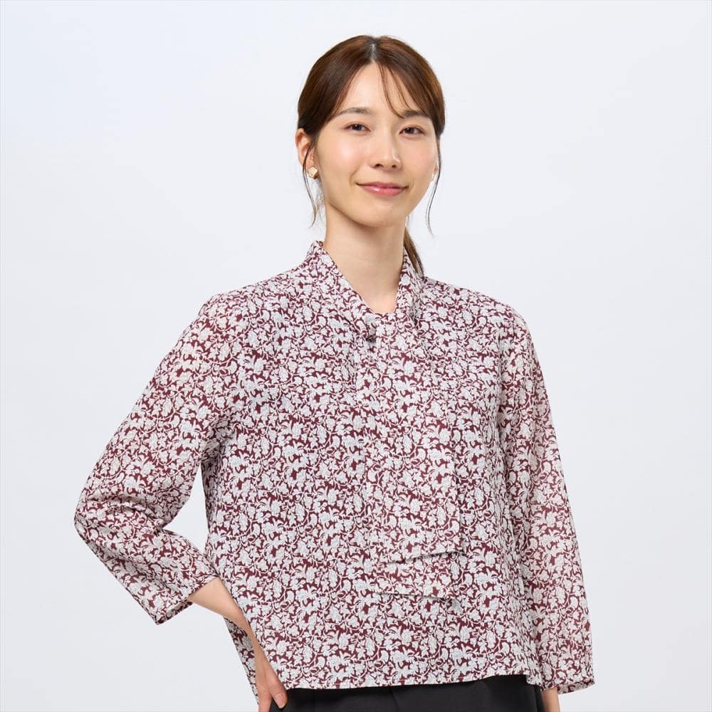 ボウタイプリントブラウス 長袖 レディース(M エンジ): 東京シャツ公式