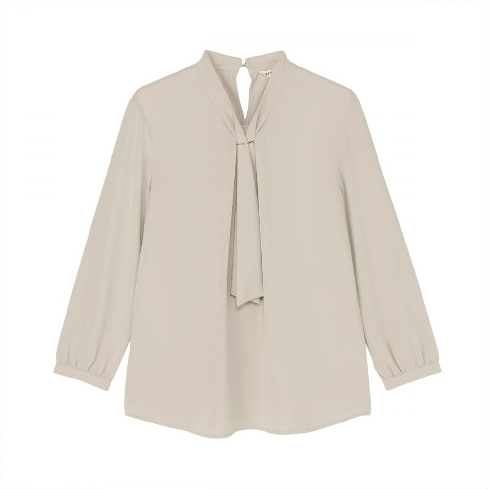 シルキーサテン パーツ付ボウタイ ブラウス 長袖 レディース(M