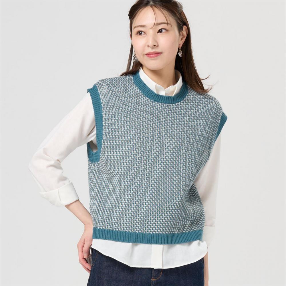 Pitta Re:)】 鹿の子フレンチ ニットベスト レディース(M グリーン