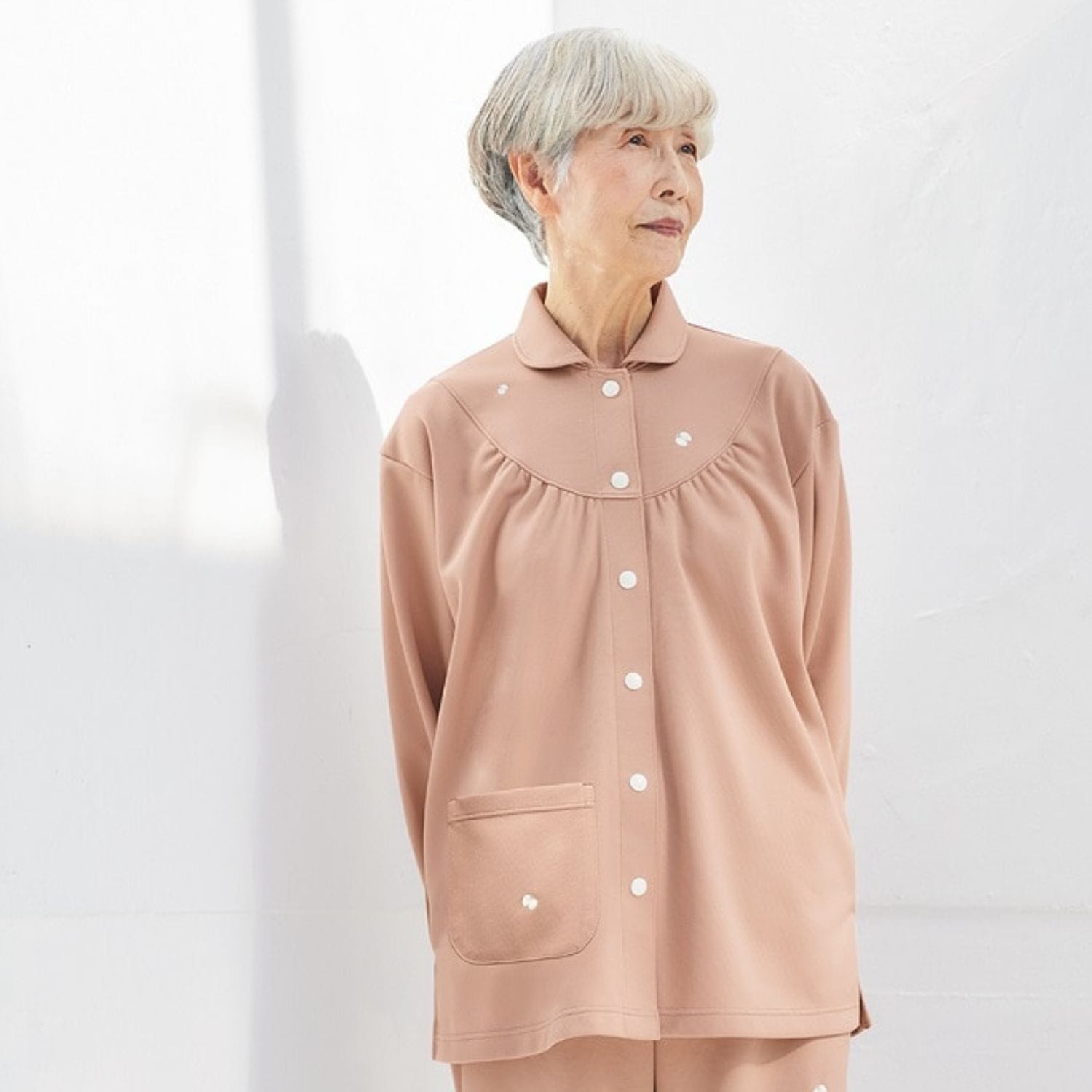 レディース レディースシャツ 高齢者用 防縮 吸汗 速乾 ポケット付き
