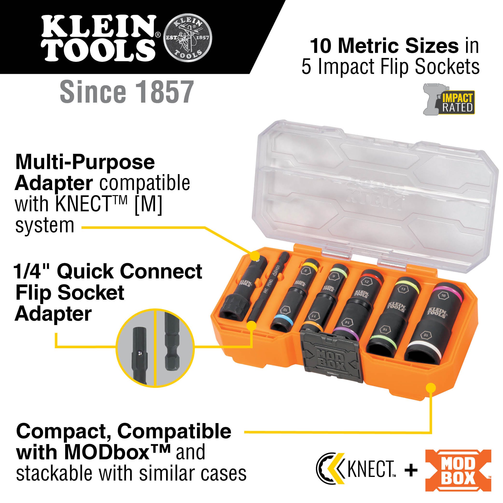 Klein Tools 65619 KNECT Flip-10 8-Piece Heavy Duty Flip Impact