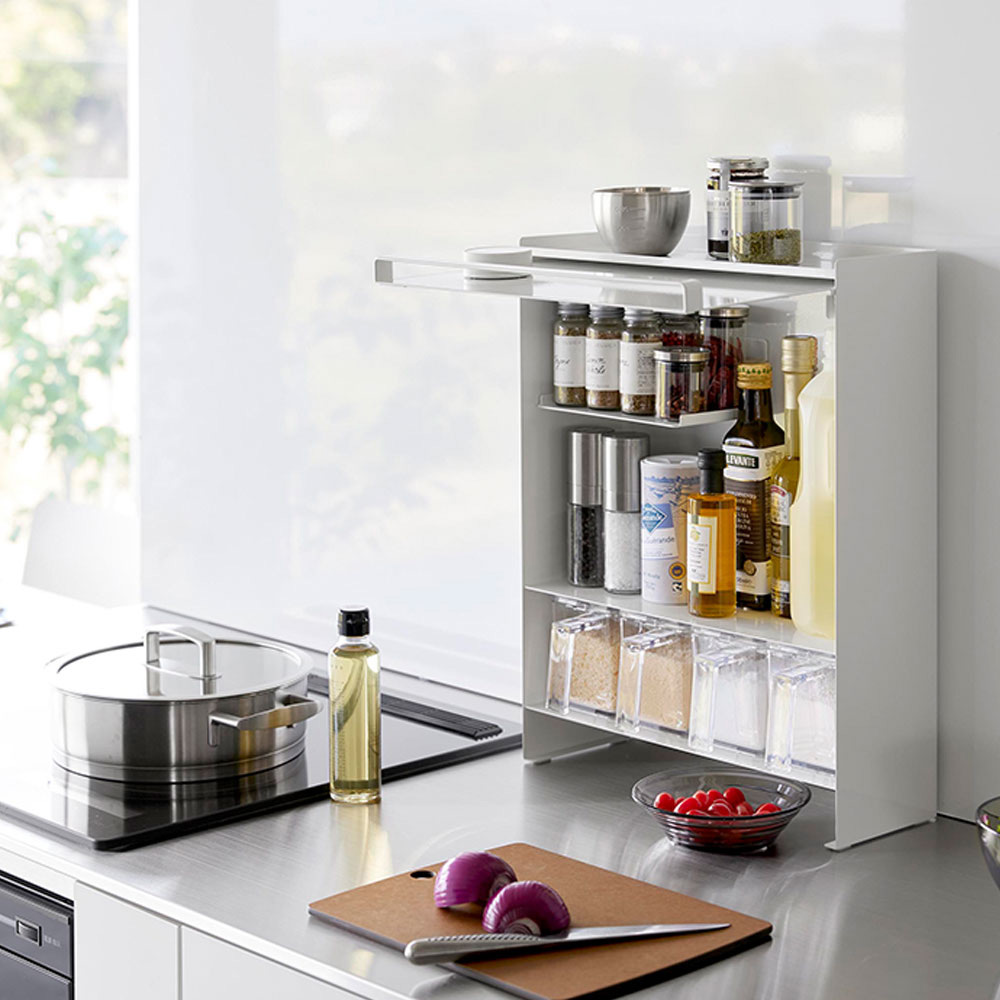 tower＞前が開く 隠せる調味料ラック タワー （ホワイト） | 商品詳細