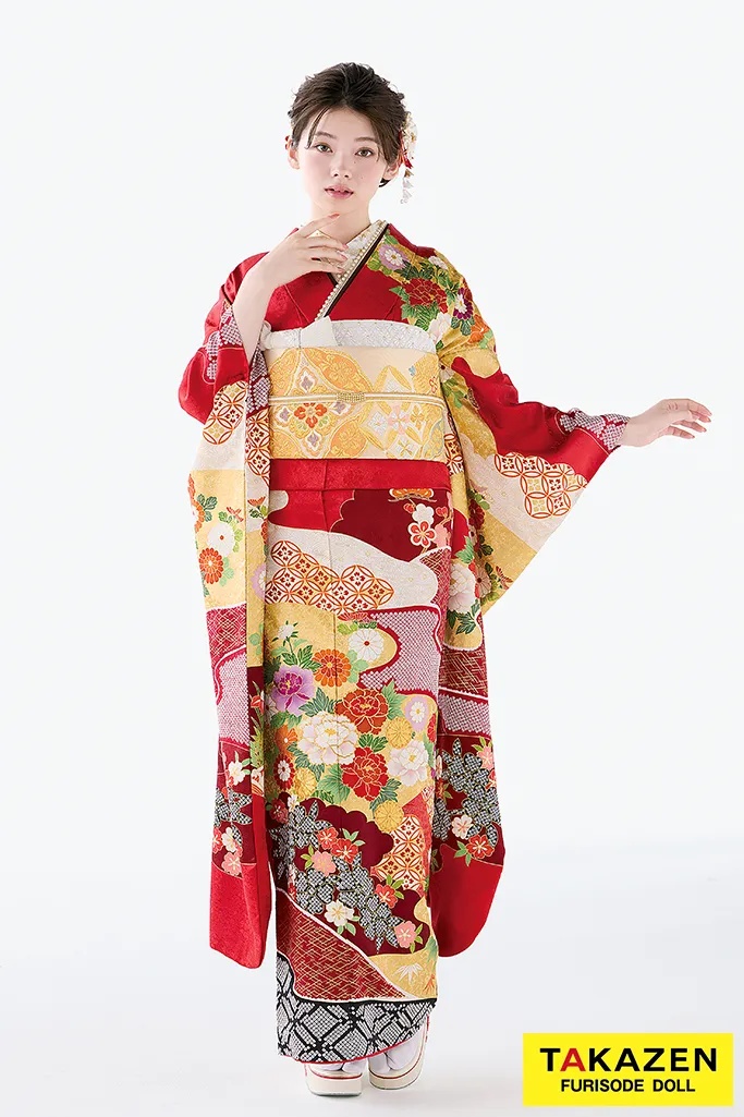 最高級古典柄振袖 千總/最高級金彩刺繍手描京友禅 ピンク/水色 御所車