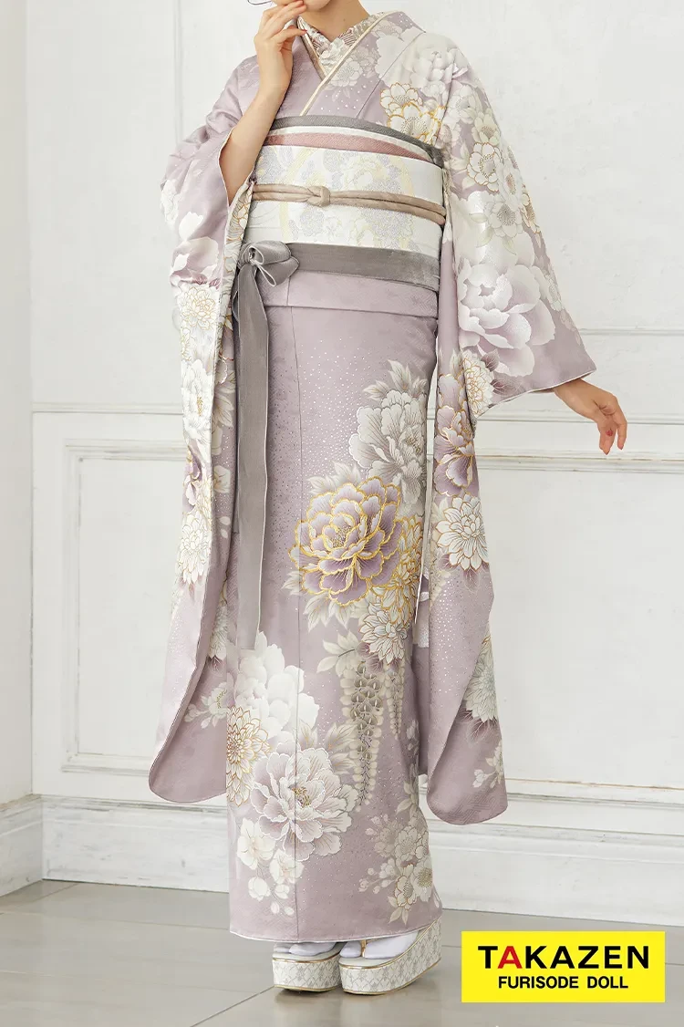 くすみカラー古典 薄い紫/淡色 牡丹柄 大人っぽい エレガント 透明感の