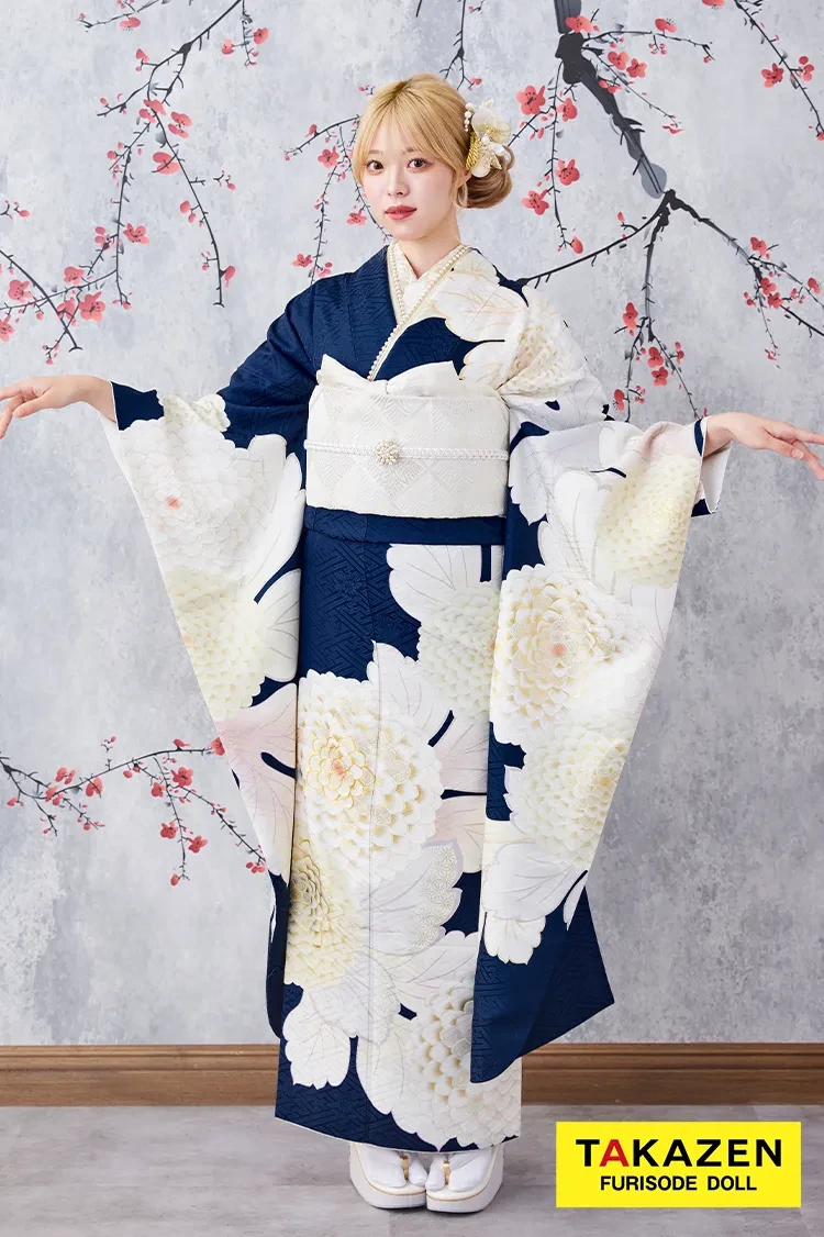 激安お得！正統派古典 青/紺/白 菊柄/大柄 シンプル 清楚 かわいい古典