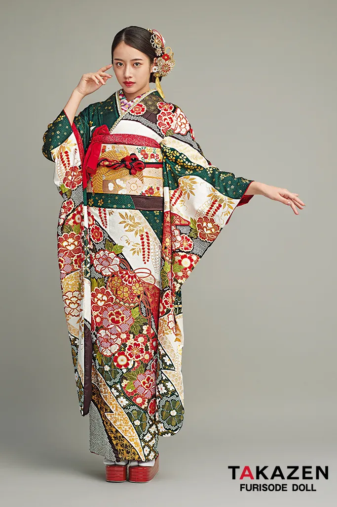 豪華 総絞り 振り袖 フルセット 別誂長襦袢付 金彩 刺繍 成人式 緑 532