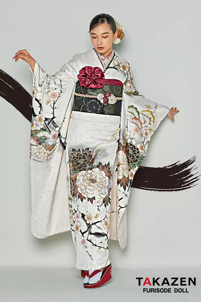 粋古典 アイボリー/白ベース 和柄/牡丹柄 シック シンプル かっこいい