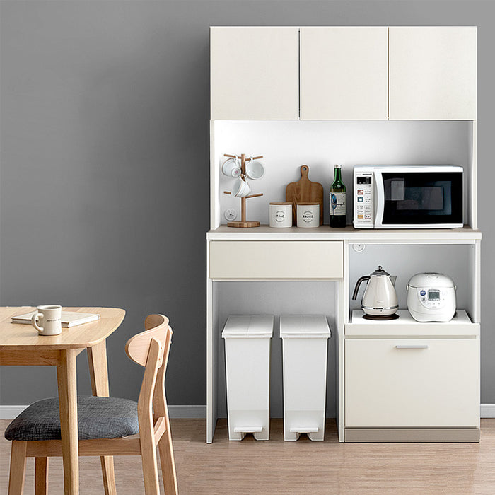 120cm・幅120cm上部扉・引出+オープン］大型レンジ対応 キッチンラック