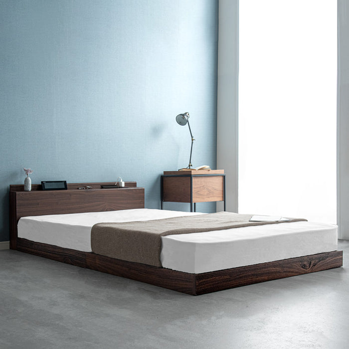 セミダブル] 連結ベッド マットレス付き 2口コンセント付き宮棚