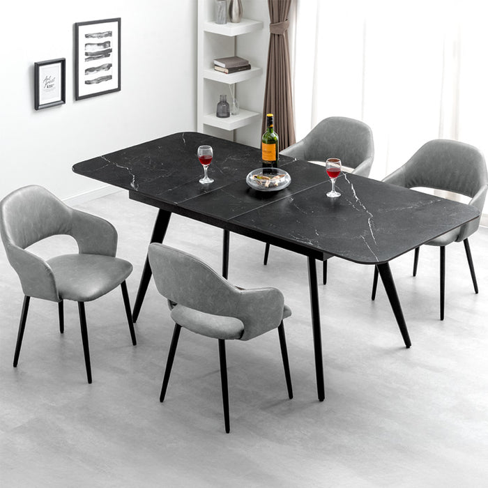 幅140/180］伸長式 ダイニングテーブルセット セラミック 5点セット 4