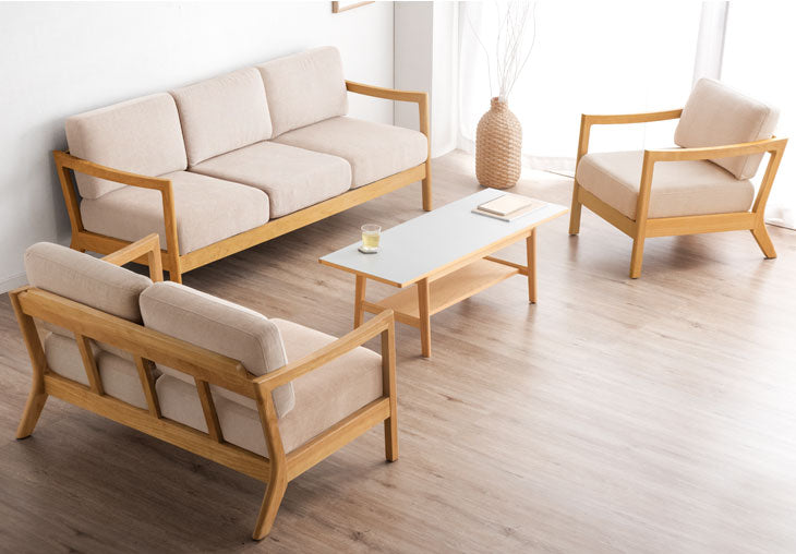 幅123cm] 木肘ソファ 2人掛け 天然木フレーム ファブリック 北欧