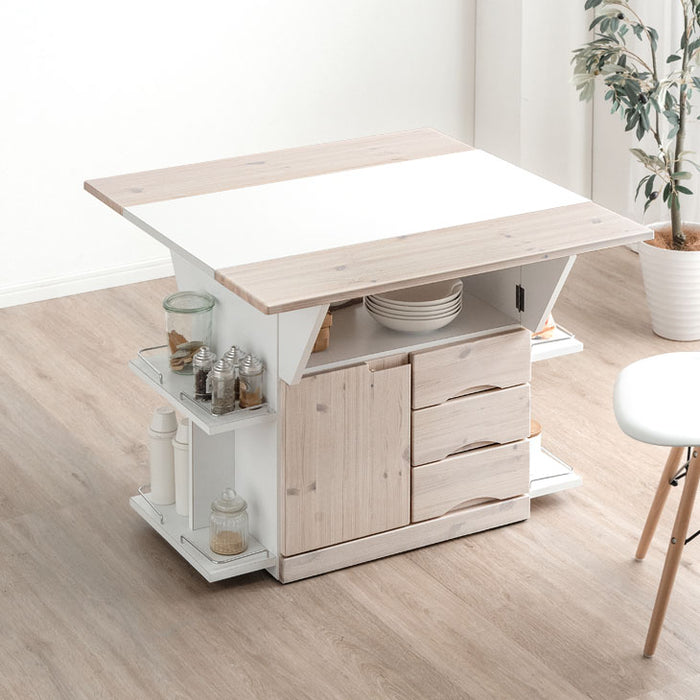 幅90］キッチンカウンター テーブル キャスター付き 日本製 大川家具