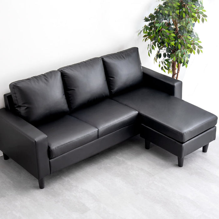 3人掛け 幅192cm カウチソファ レザー オットマン付き【超大型商品