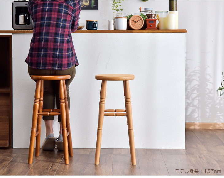 カウンターチェア 天然木 丸型 カウンタースツール 背もたれ無