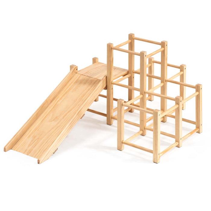 現役ママが考えた木製ジャングルジム すべり台付き 耐荷重50kg ST強度