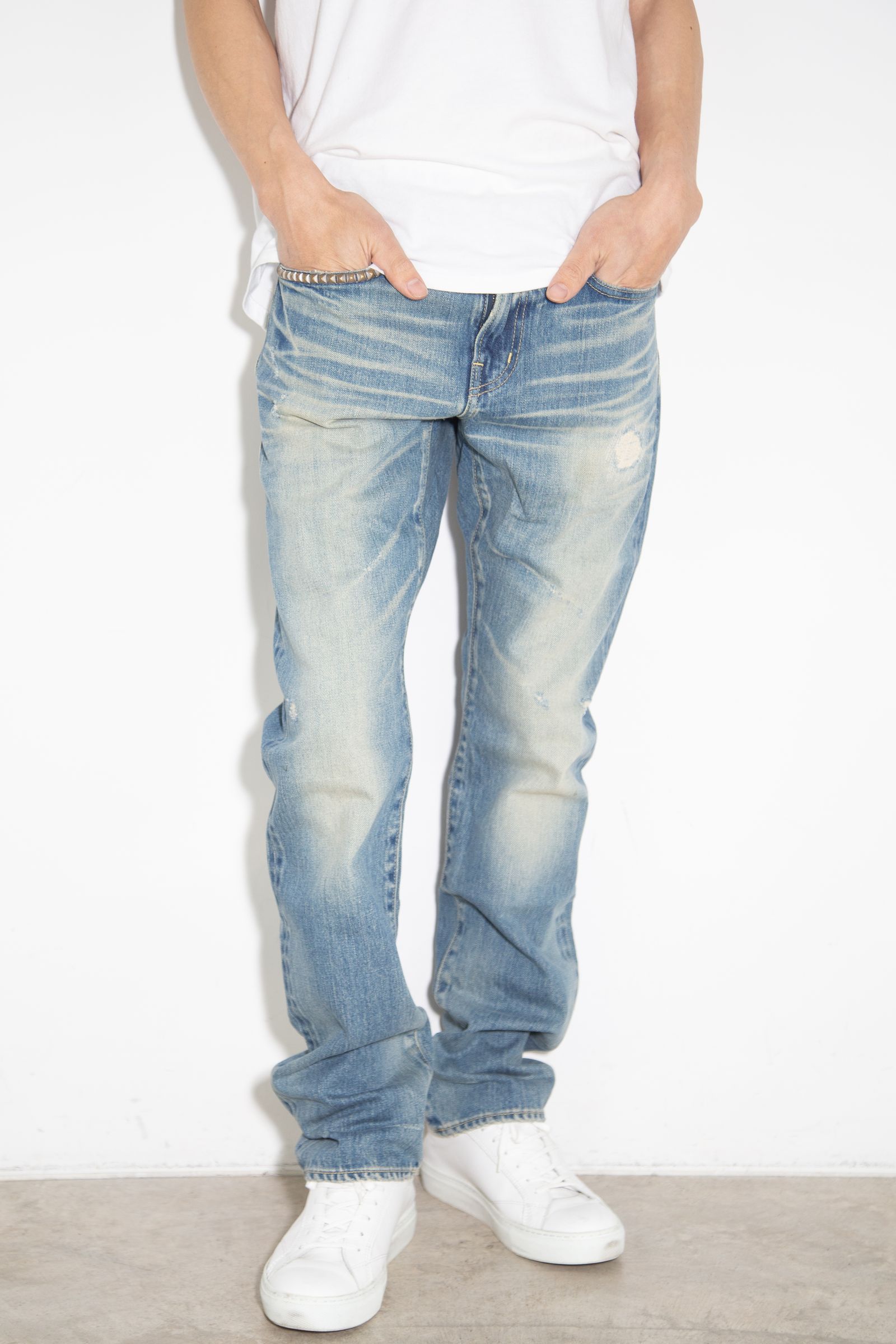 glamb ラスティデニムイージーパンツ ケミカルウォッシュ加工