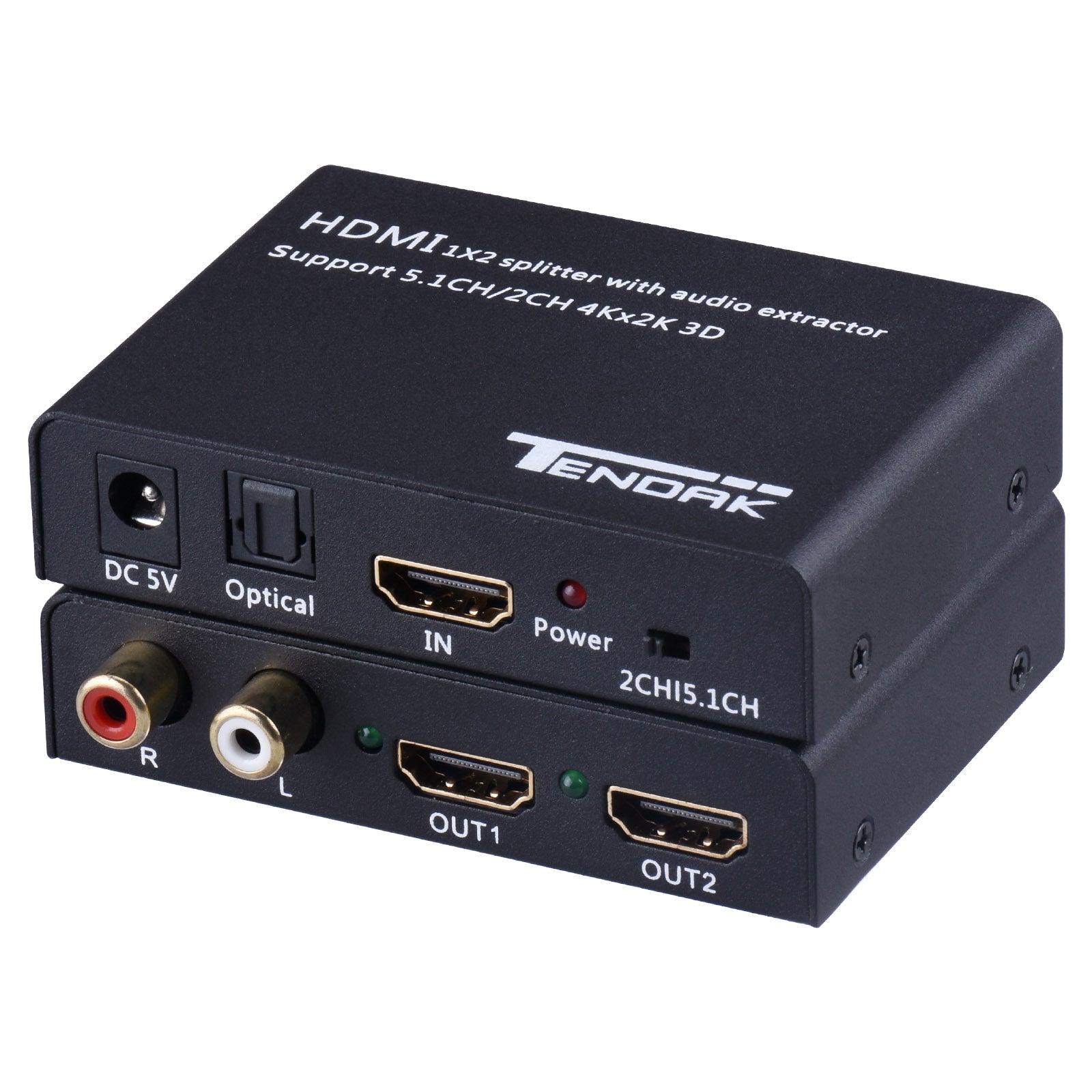 Tendak 1X2 4K HDMI Splitter with HDMI Audio Extractor + Optical and R/