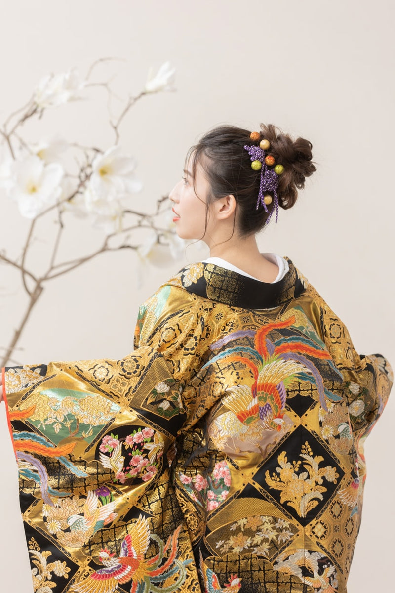 色打掛・金彩格天鳳凰｜白無垢・色打掛レンタルなら結婚式着物専門の