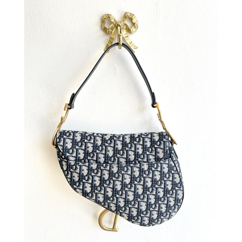 Dior Saddle bag in navy/beige Oblique canvas - The Cat's Meow