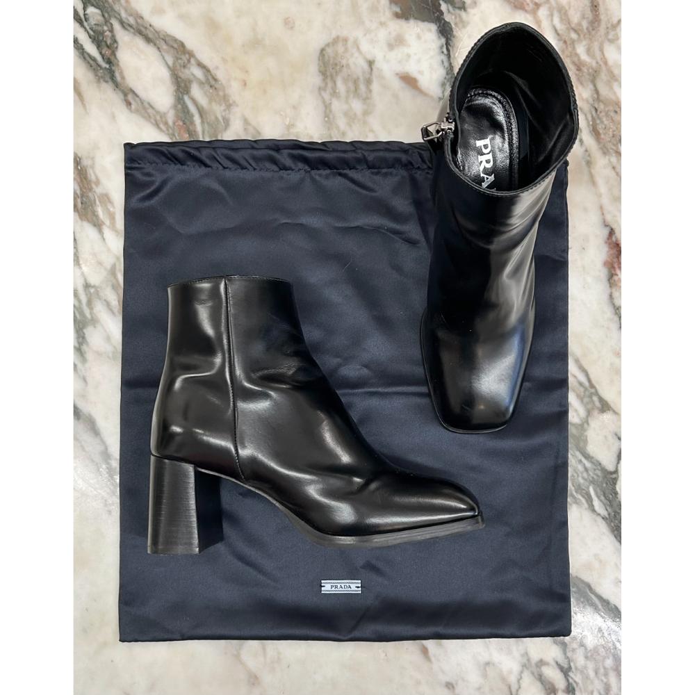 Prada black leather square toe ankle boots - The Cat's Meow