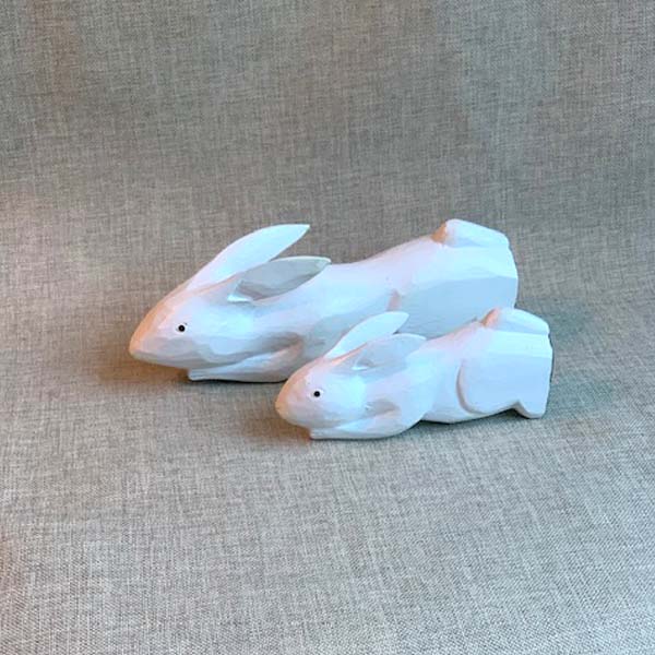 Wood Carved White Rabbit, Small - The Godown