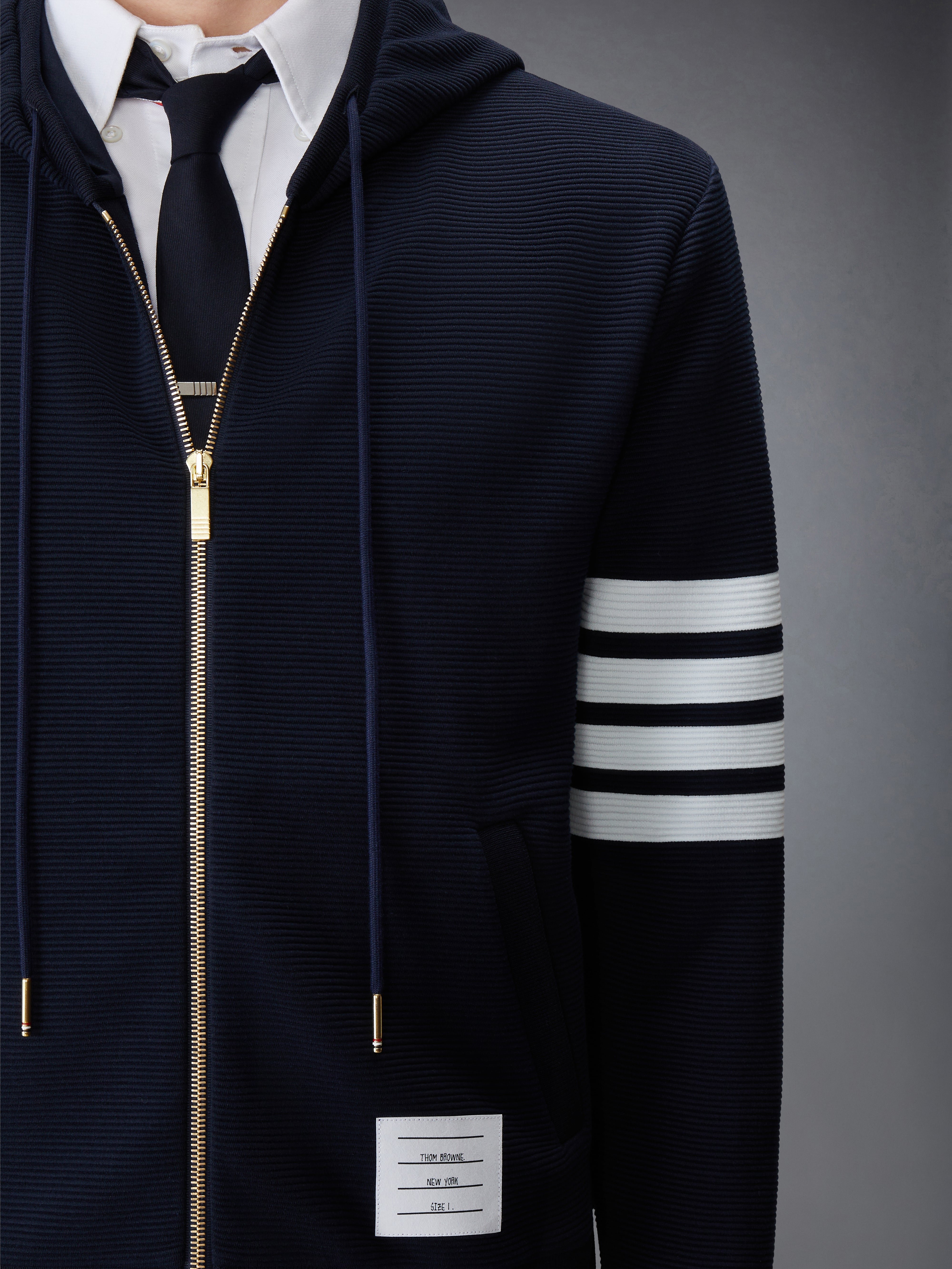 Cotton Ottoman 4 Bar Zip Hoodie | Thom Browne