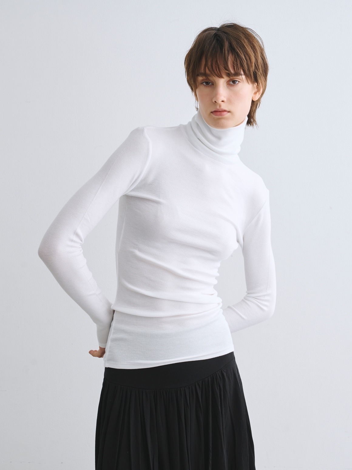Rayon knit rib jersey turtle neck｜スリードッツ オフィシャル