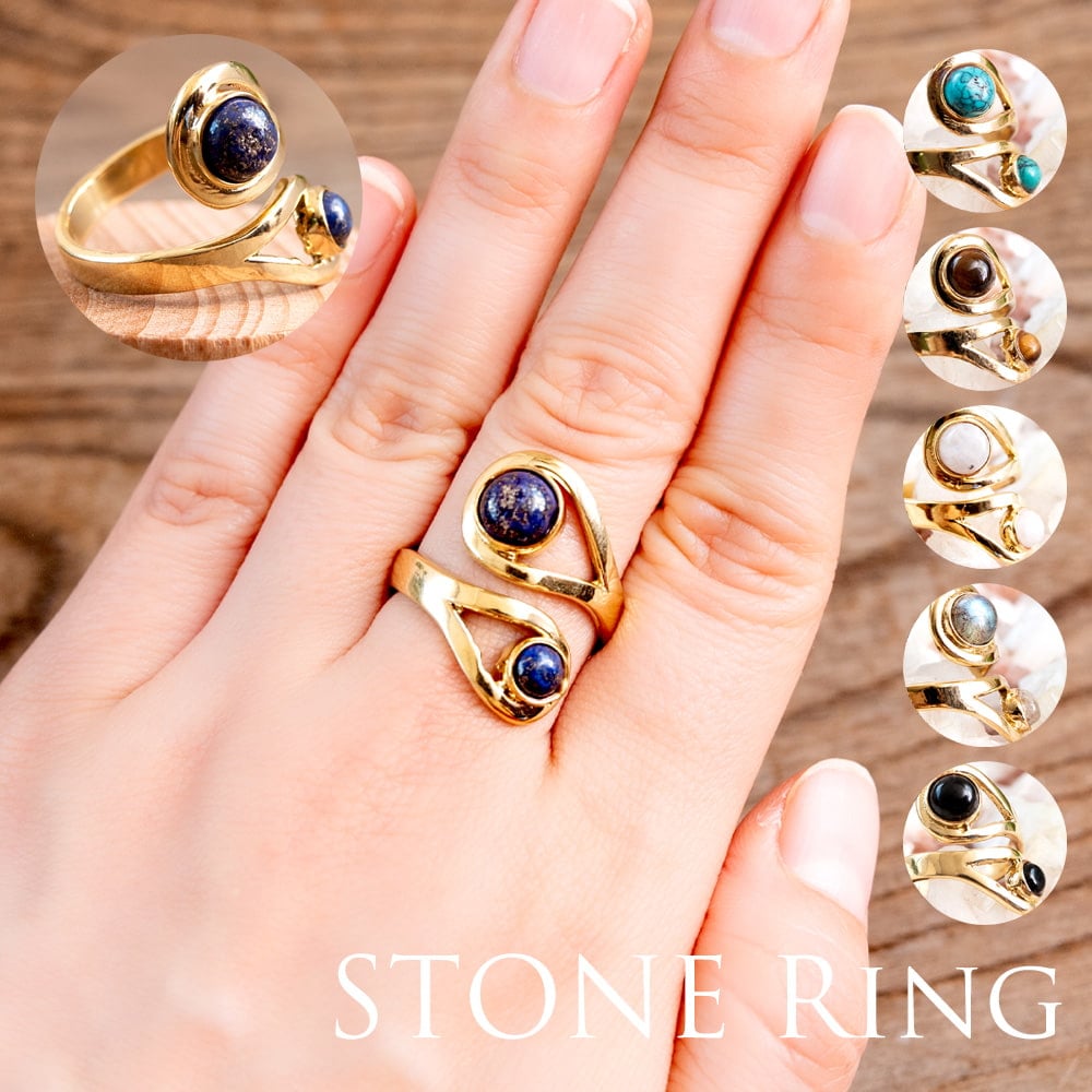 安心のフリーサイズ】インド伝統 天然石のゴールドリング の通販