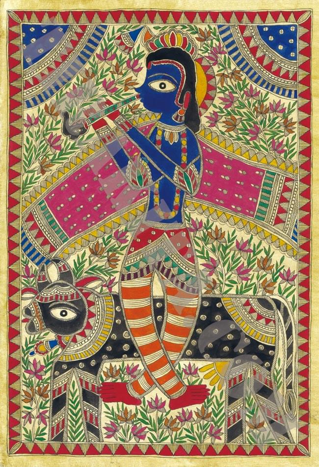 ミティラー画のポスター - クリシュナと牛 の通販 - TIRAKITA.COM