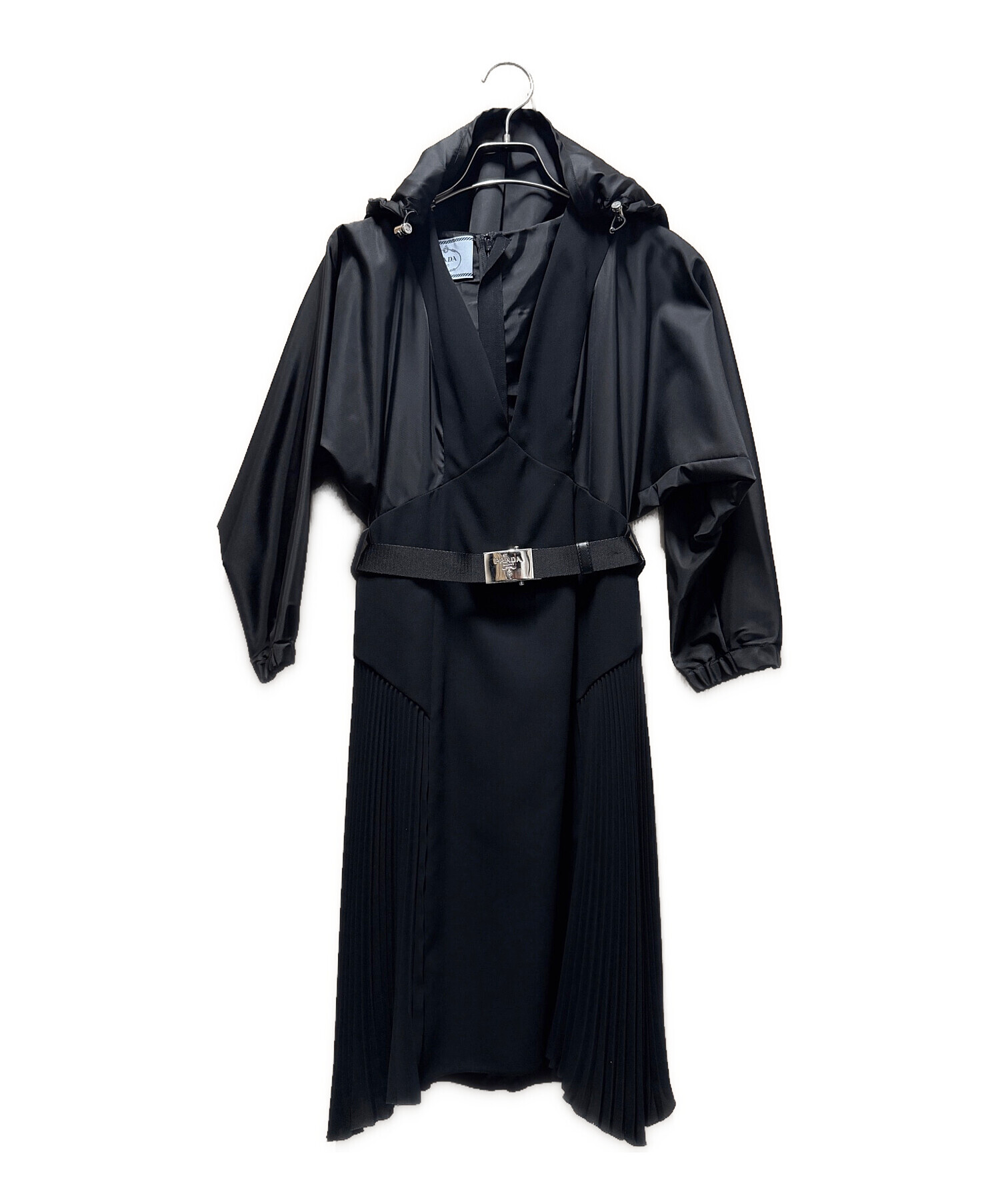 中古・古着通販】PRADA (プラダ) ベルテッドサイドプリーツワンピース