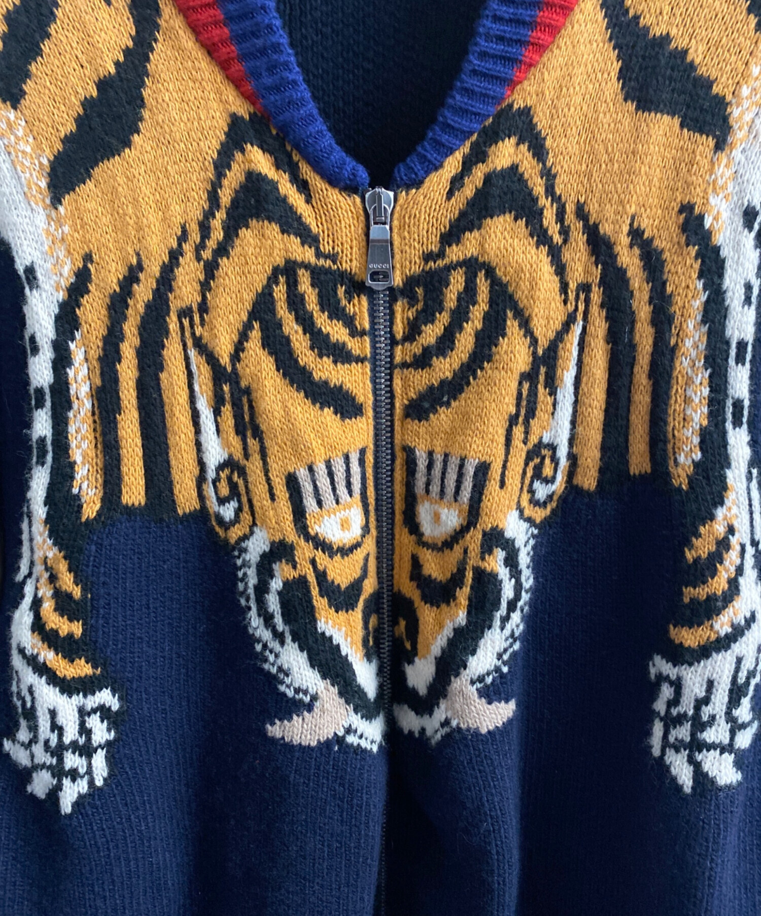 中古・古着通販】GUCCI (グッチ) タイガーニットジャケット ネイビー