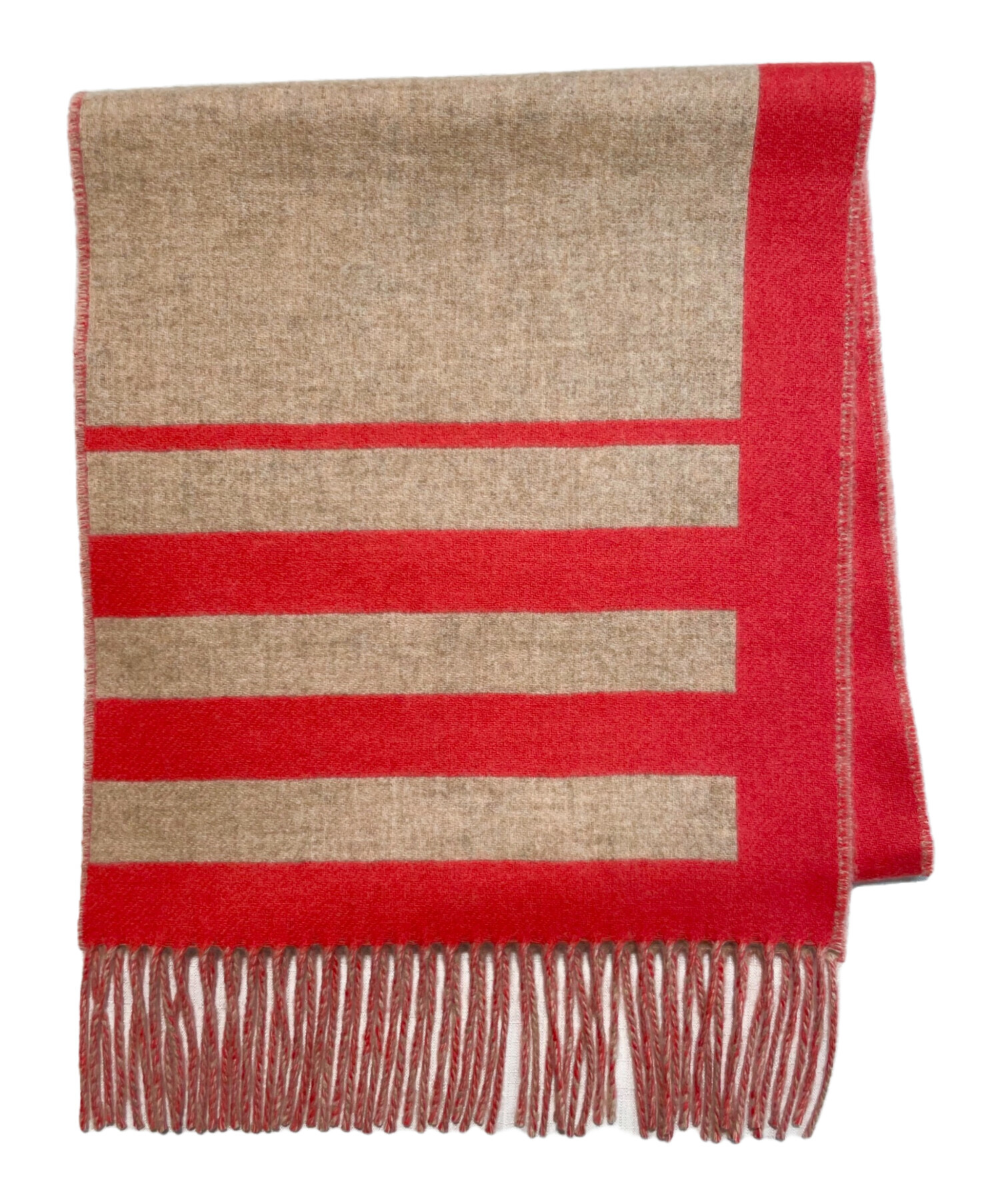 中古・古着通販】HERMES (エルメス) カシミヤマフラー ベージュ×レッド