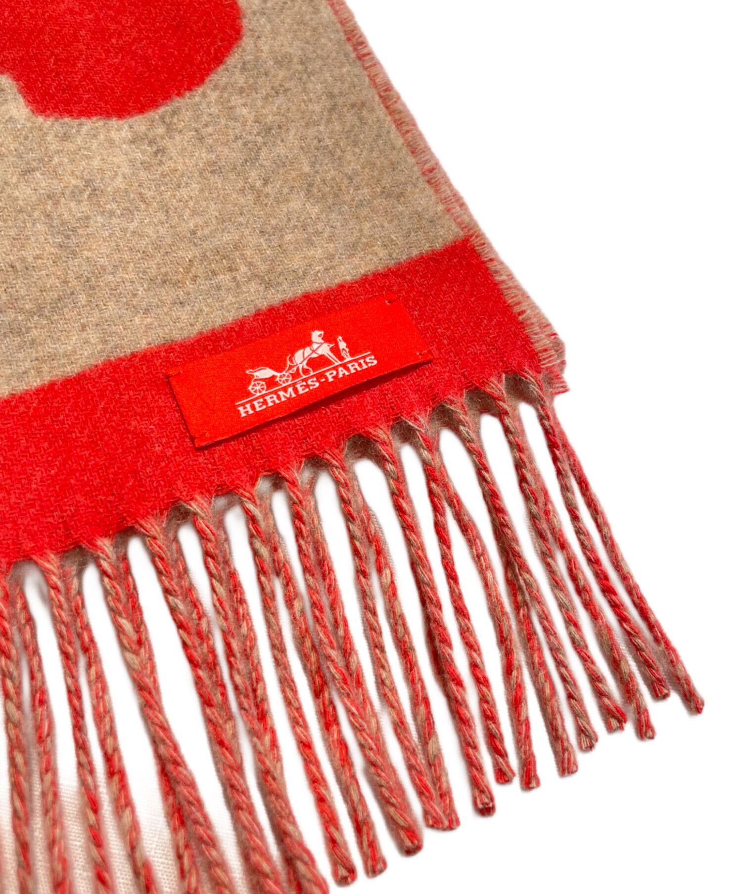中古・古着通販】HERMES (エルメス) カシミヤマフラー ベージュ×レッド