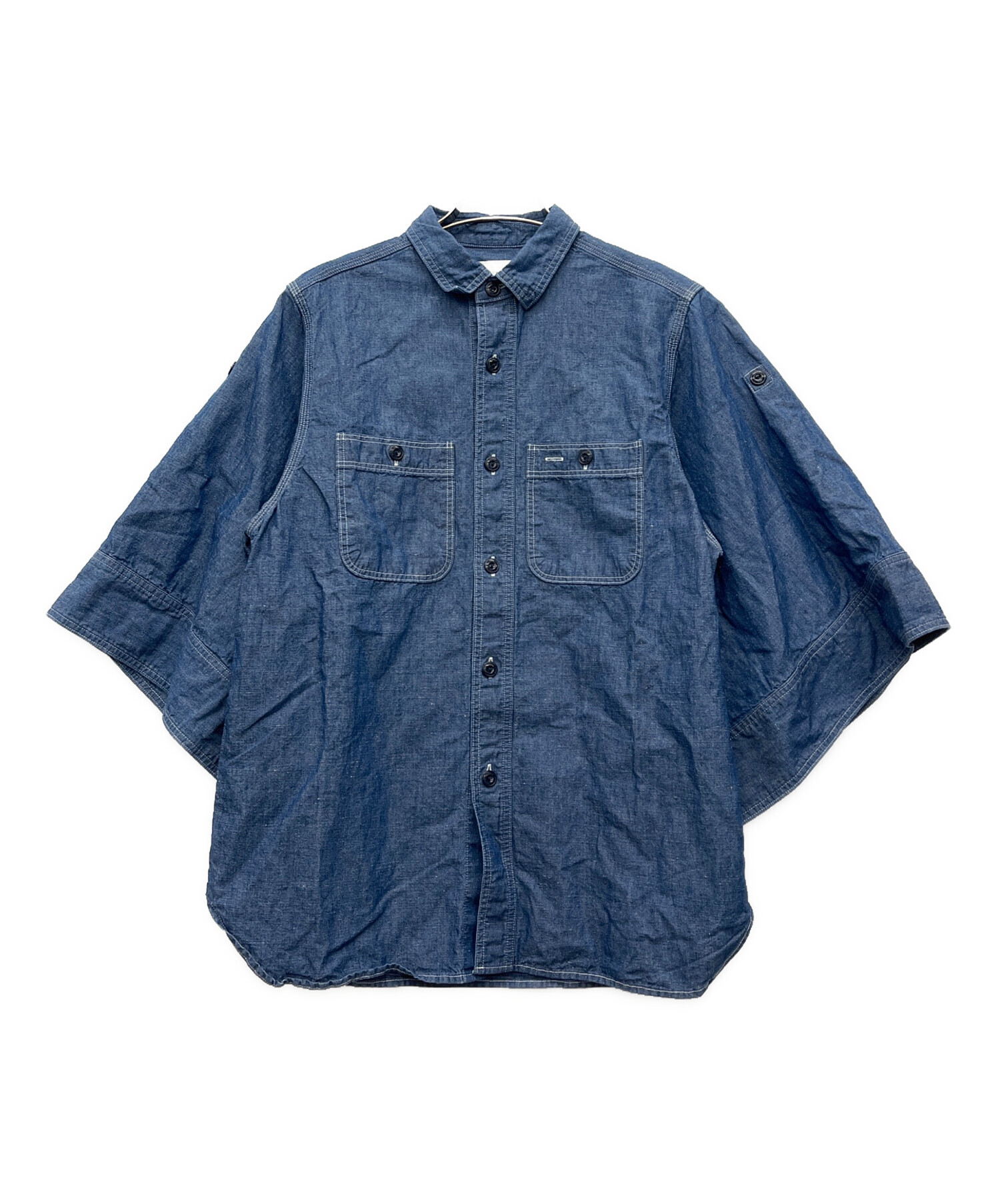 中古・古着通販】HYKE (ハイク) CHAMBRAY BELL-SLEEVE SHIRT ブルー