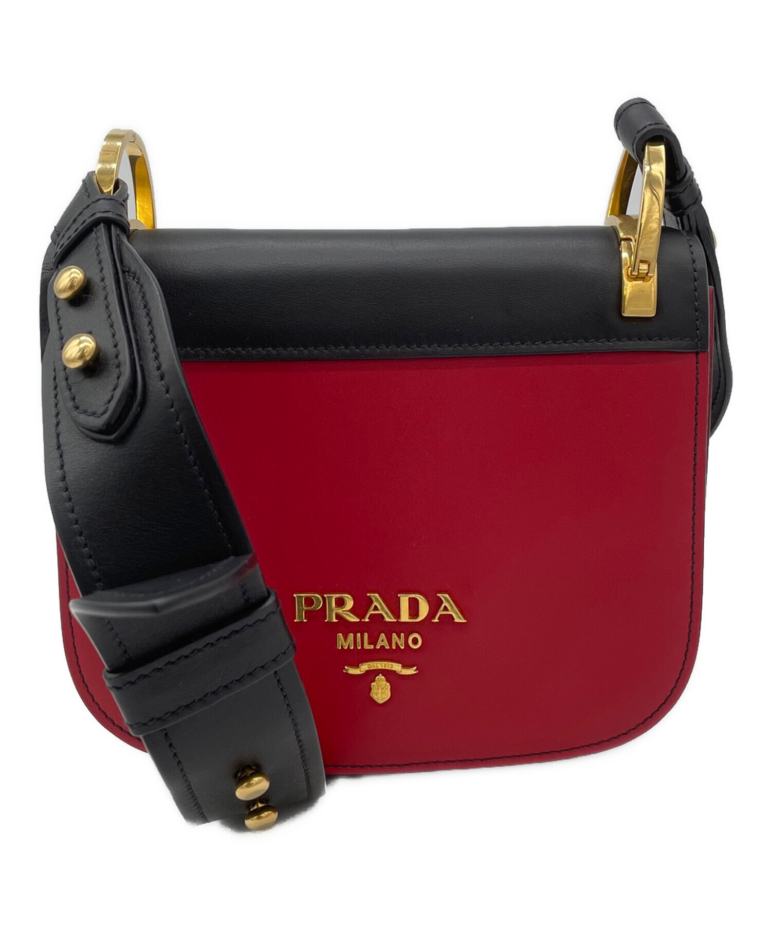 中古・古着通販】PRADA (プラダ) バイカラー ショルダーバッグ レッド