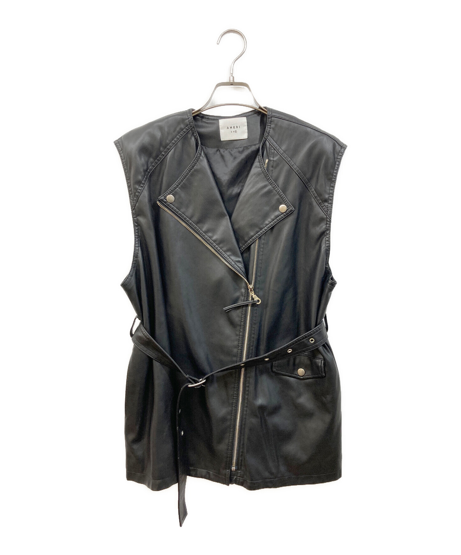 中古・古着通販】Ameri (アメリ) フェイクレザーベスト ブラック