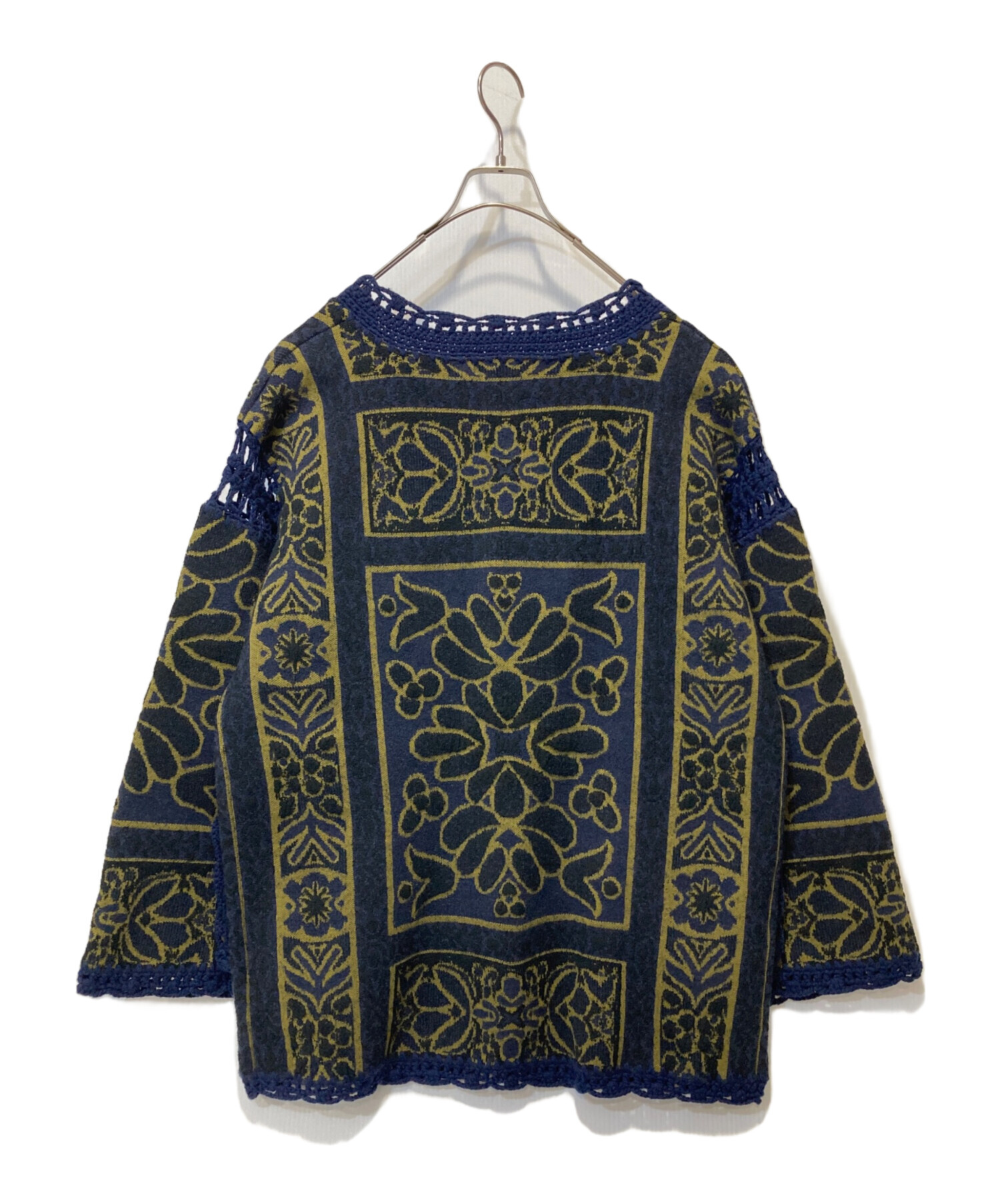 中古・古着通販】AMERI (アメリ) RUG PATTERN KNIT JACKET ネイビー