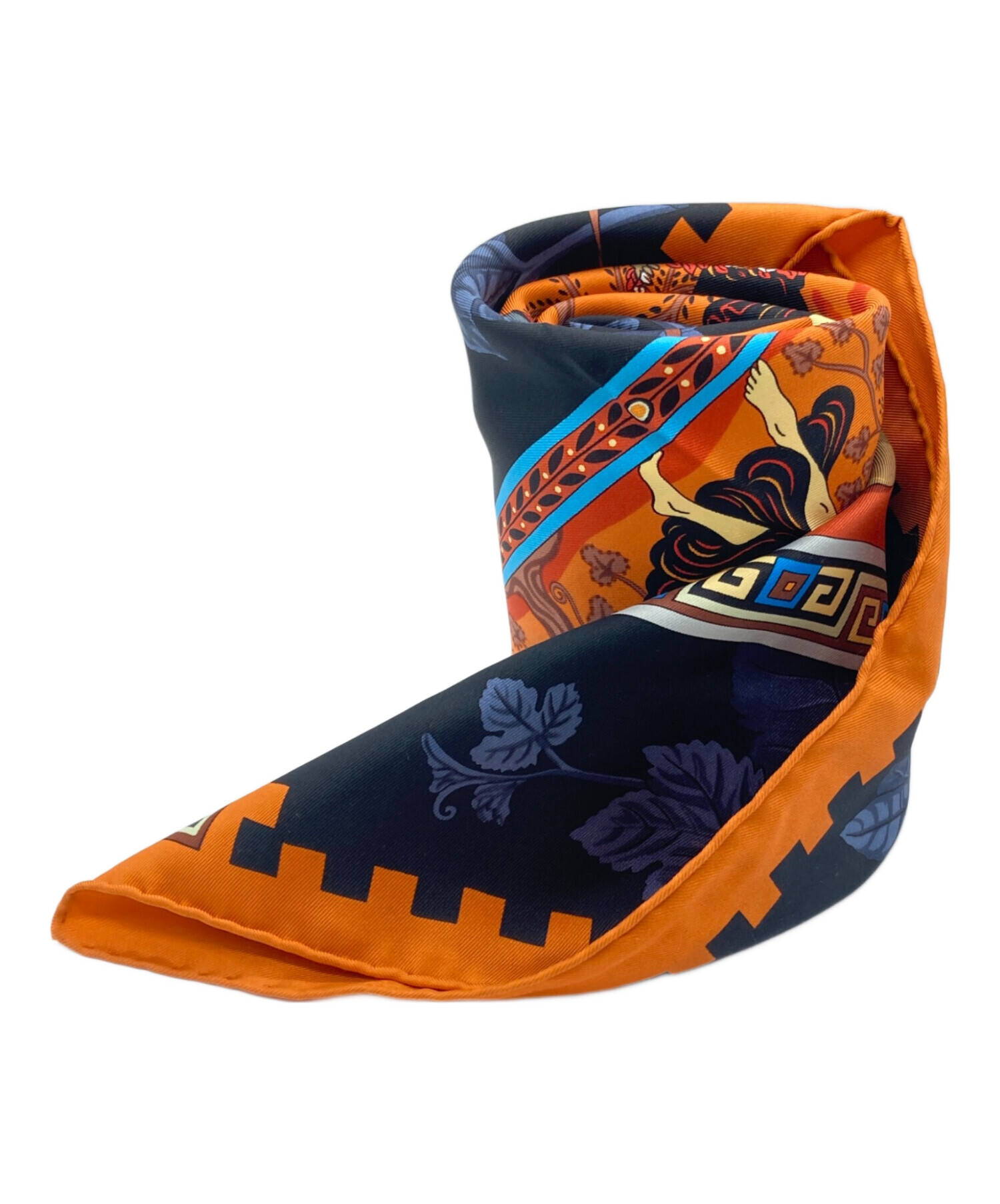 中古・古着通販】HERMES (エルメス) シルクスカーフ オレンジ×ネイビー