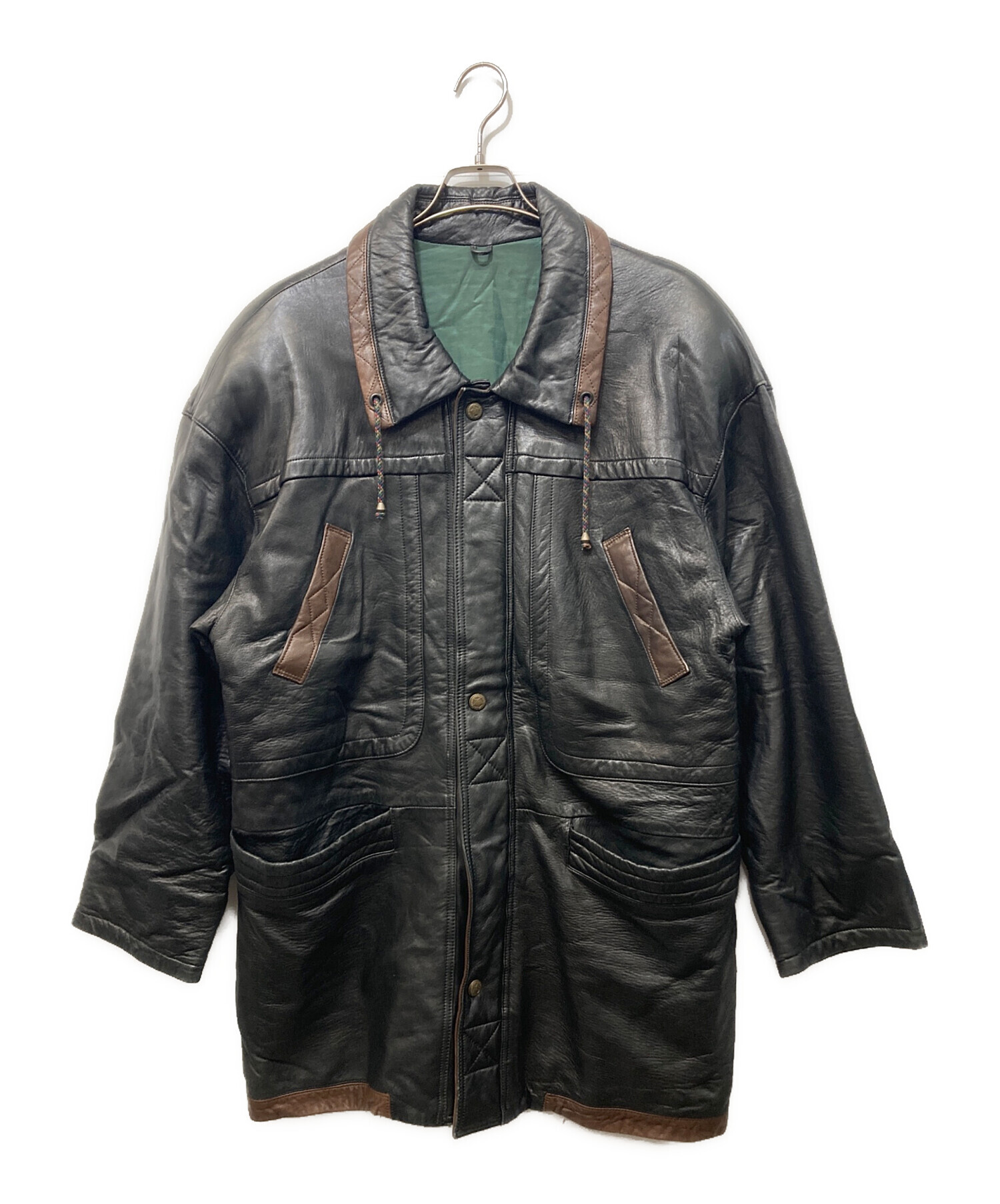 中古・古着通販】LANVIN (ランバン) 中綿レザーハーフコート ブラック