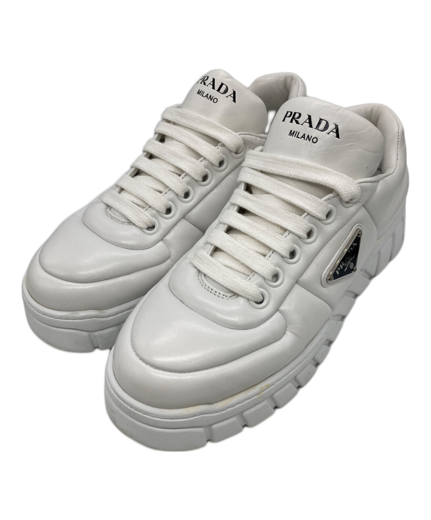 中古・古着通販】PRADA (プラダ) パデッドレザー 三角ロゴ厚底