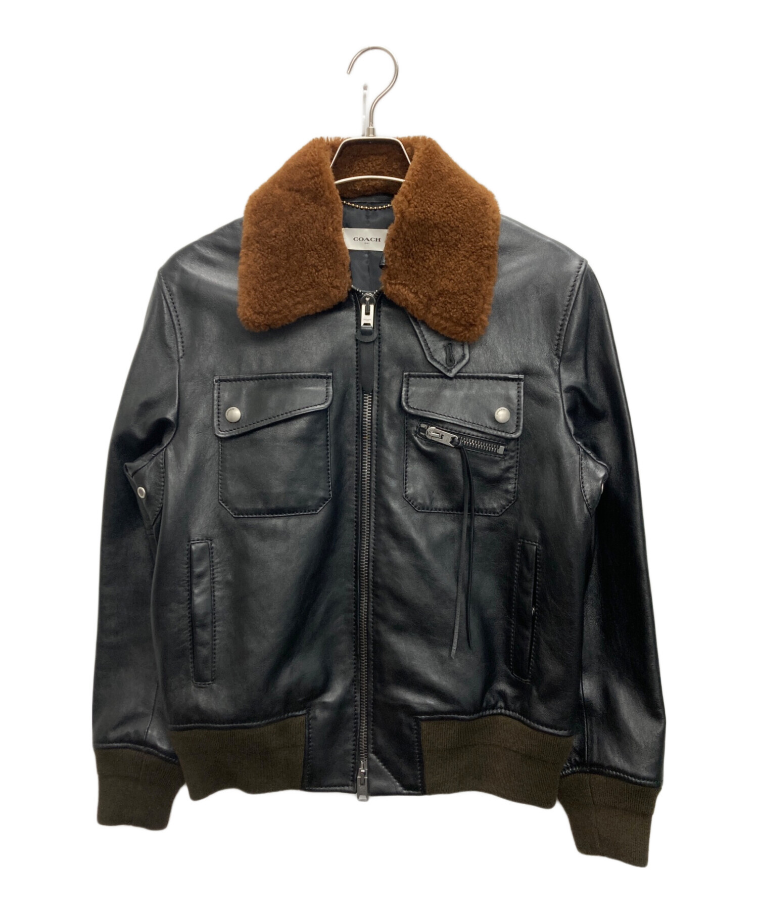 中古・古着通販】COACH (コーチ) レザーボンバージャケット ブラック